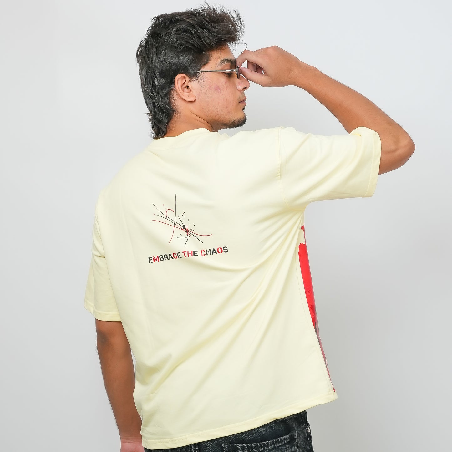 Cream Red Printed - 240 GSM Drop Shoulder Unisex Tee (Graphic T-Shirt)