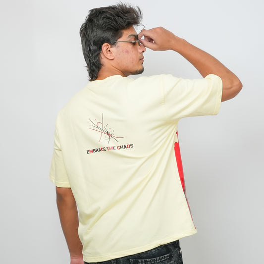 Cream Red Printed - 240 GSM Drop Shoulder Unisex Tee (Graphic T-Shirt)