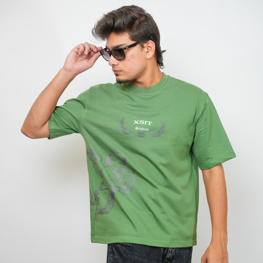 Green (Crown Collective Sage) - 240 GSM Drop Shoulder Tee (Graphic T-Shirt)