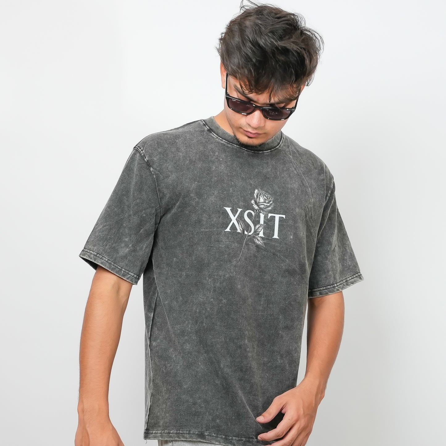 Skull & Roses - 240 GSM Grey Drop Shoulder Unisex Tee (Dyed Washed)