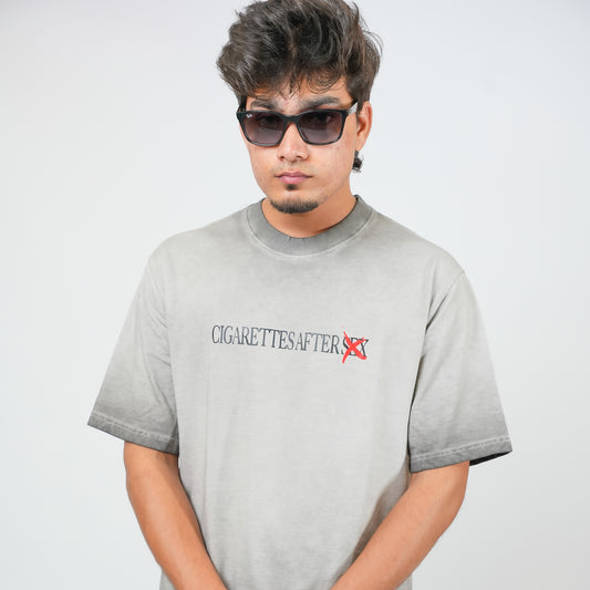 240 GSM Grey Printed Drop Shoulder Unisex Tee (Dyed Washed)