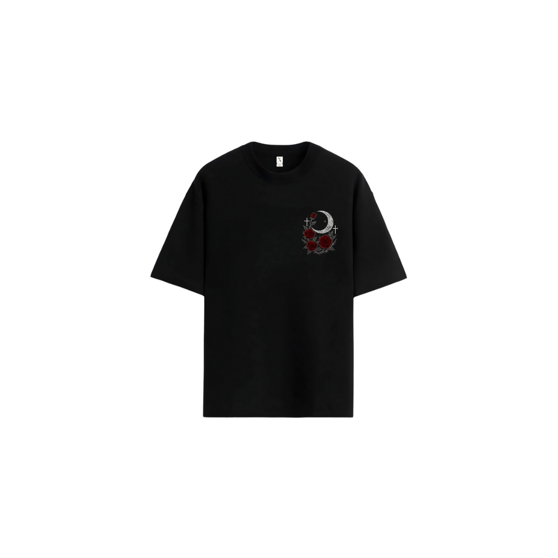 Gothic Moon Rose Oversized T-Shirt | Luxurious Drop Shoulder Tee