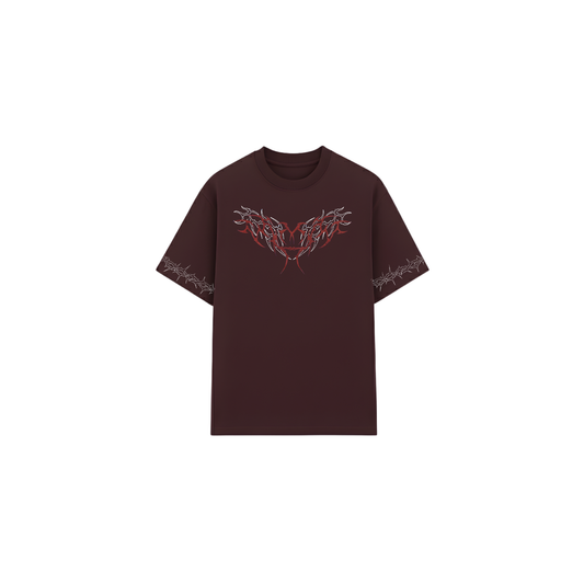 Heavyweight Brown Tribal Oversized Tee | Luxurious Drop Shoulder