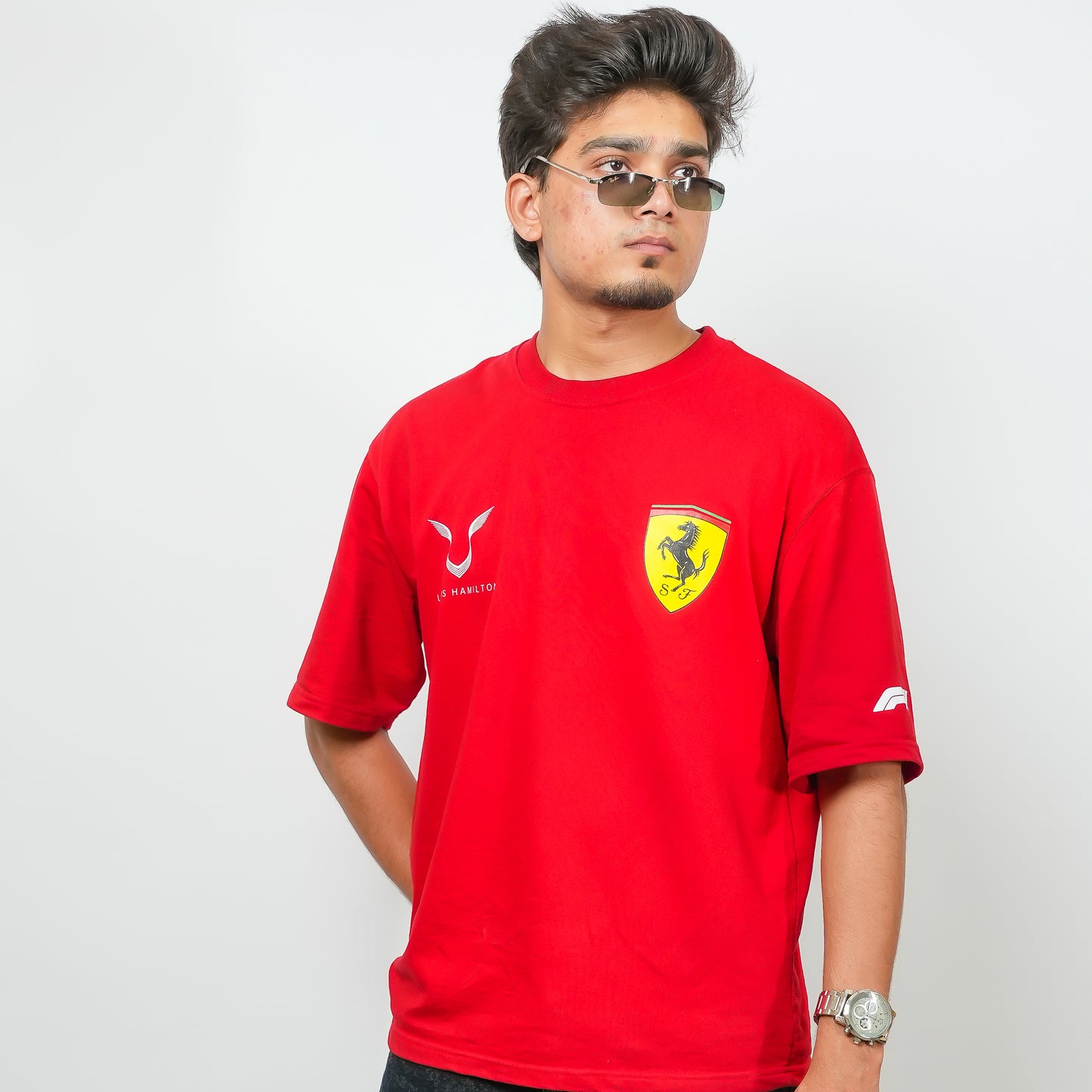 Red Color Lewis Hamilton F1 - 240 GSM Drop Shoulder Unisex Tee