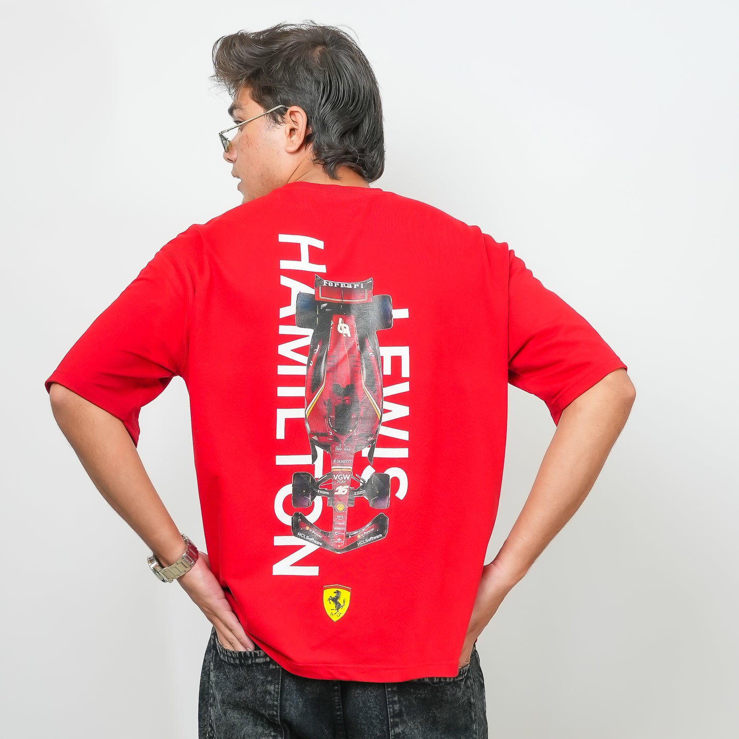 Red Color Lewis Hamilton F1 - 240 GSM Drop Shoulder Unisex Tee