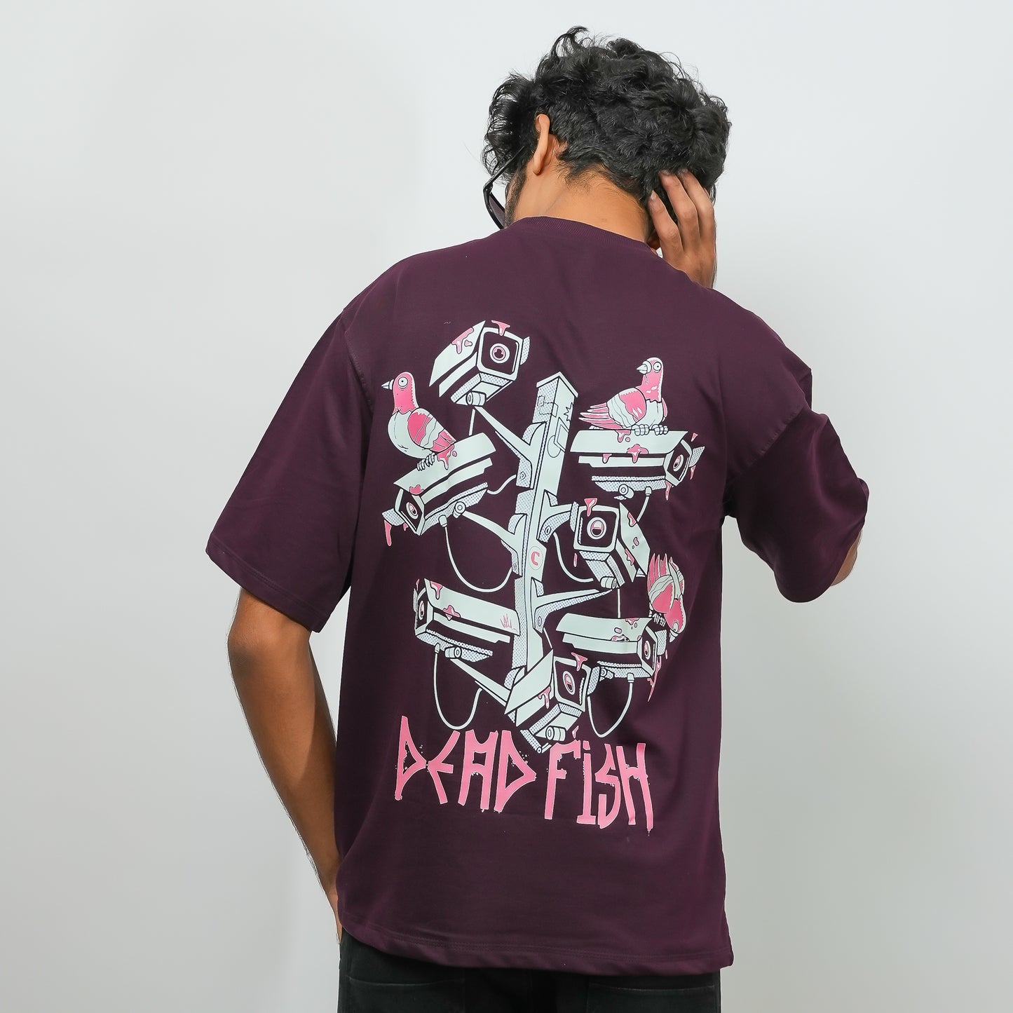 Black Printed Over Sized Drop Shoulder Tee | XSIT
