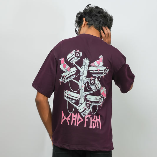 Black Printed Over Sized Drop Shoulder Tee | XSIT