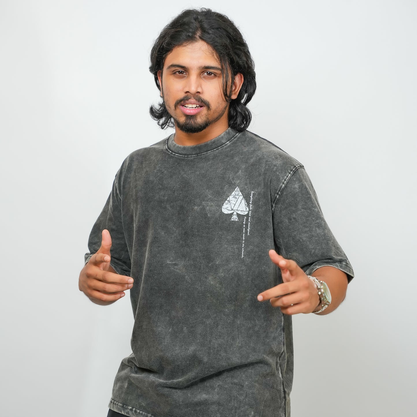 Grey Spade Graphic - 240 GSM Drop Shoulder Unisex Tee (Dyed Washed)