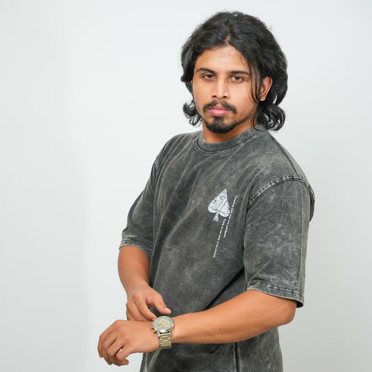 Grey Spade Graphic - 240 GSM Drop Shoulder Unisex Tee (Dyed Washed)