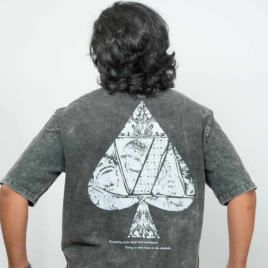 Grey Spade Graphic - 240 GSM Drop Shoulder Unisex Tee (Dyed Washed)