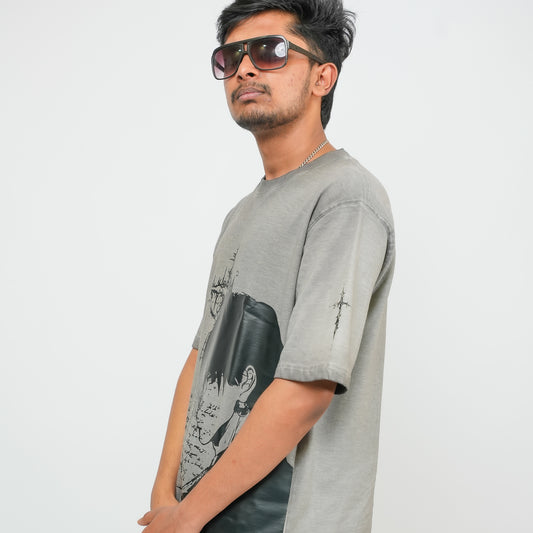 Grey Gothic Anime - 240 GSM Drop Shoulder Unisex Tee (Dyed Washed)