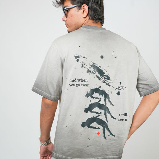 240 GSM Grey Printed Drop Shoulder Unisex Tee (Dyed Washed)