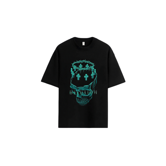 Black Grunge Typography T-Shirt - Oversized Delusion Graphic Tee