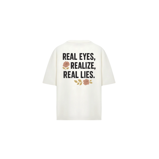 Oversized Hip-Hop Quote Drop Shoulder Tee - Real Eyes Realize