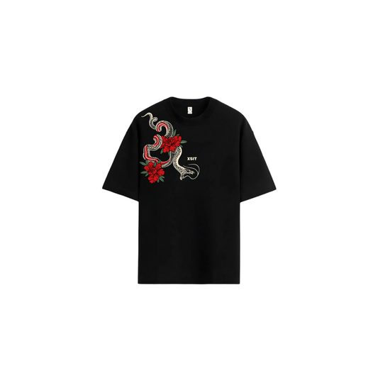Oversized Drop Shoulder Snake Rose Tee | Premium Heavyweight Cotton