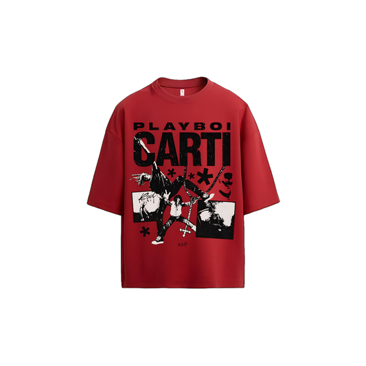 Playboi Carti Dancing T-Shirt - Oversized Drop Shoulder Red Tee