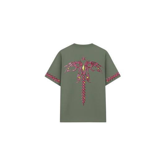 Charcoal Gray Gothic Angel T-Shirt - Oversized Winged Figure Drop Tee