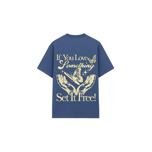 Navy Blue Gothic Typography T-Shirt - Oversized Butterfly Graphic Tee