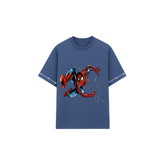 Spider-Man Classic T-Shirt - Oversized Drop Shoulder Navy Marvel Tee